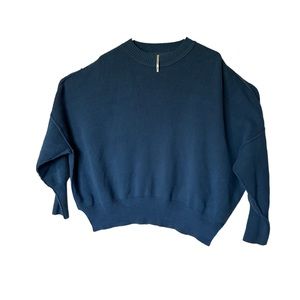 Free People East Street Ribbed Oversized Tunic Sweater Blue Extra Small